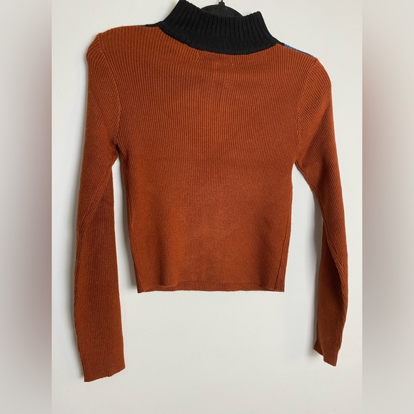 Women's NWT Half Zip Pullover sweater Knit top  Colorblock Mock Neck Crop Top - Picture 3 of 6
